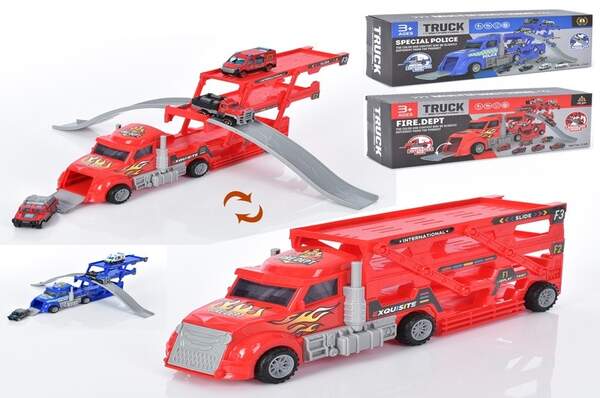 Трейлер 866-103-104A (18шт)  31см, машинки (мет) 7см 3шт, 2 види (поліц,пожеж), в кор-ці 34-13-8,5см (шт.)