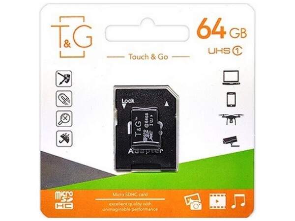 карта пам'яті T&G micro SD 64Gb class10 (UHS-1)  з адаптером (шт.)