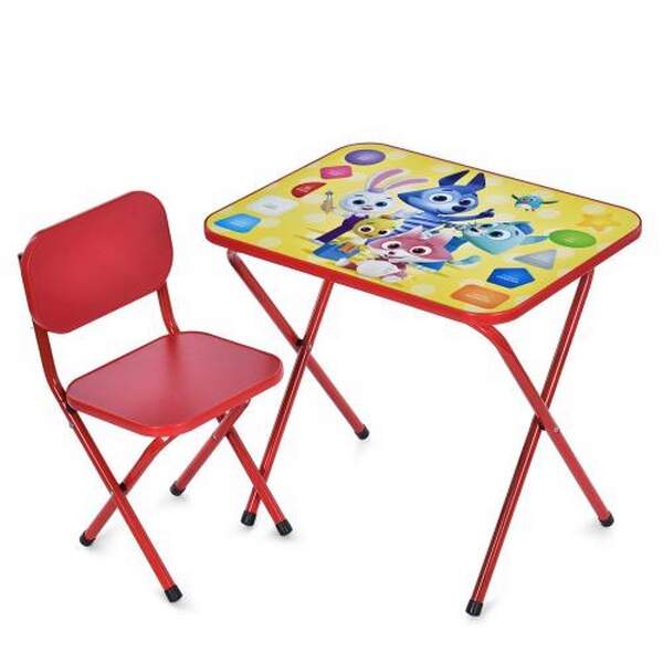 Столик M 5964-3 (1шт) 59,5-44см, 1 стільчик, складний, в кор-ці, 65-55,5-7см, звірята, фігури, черво (шт.)
