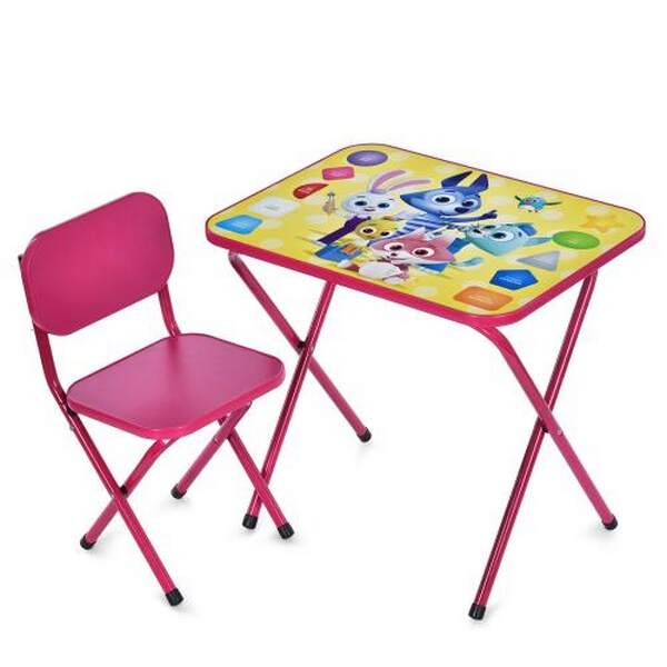 Столик M 5964-8 (1шт) 59,5-44см, 1 стільчик, складний, в кор-ці, 65-55,5-7см, звірята, фігури, малин (шт.)