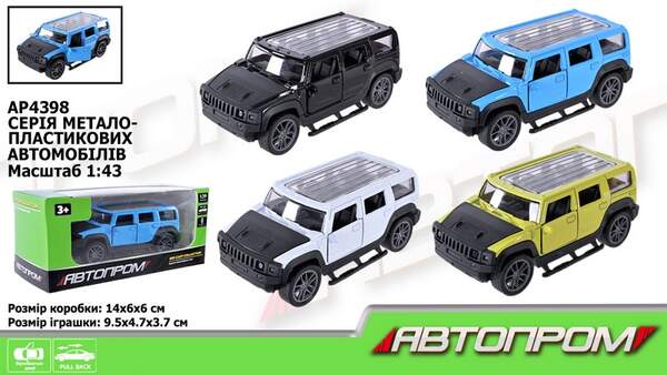 Машина мет. АВТОПРОМ  арт. AP4398 (96шт/2) 1:43,4 кольори, відкр.двері, короб.14*6*6см (шт.)