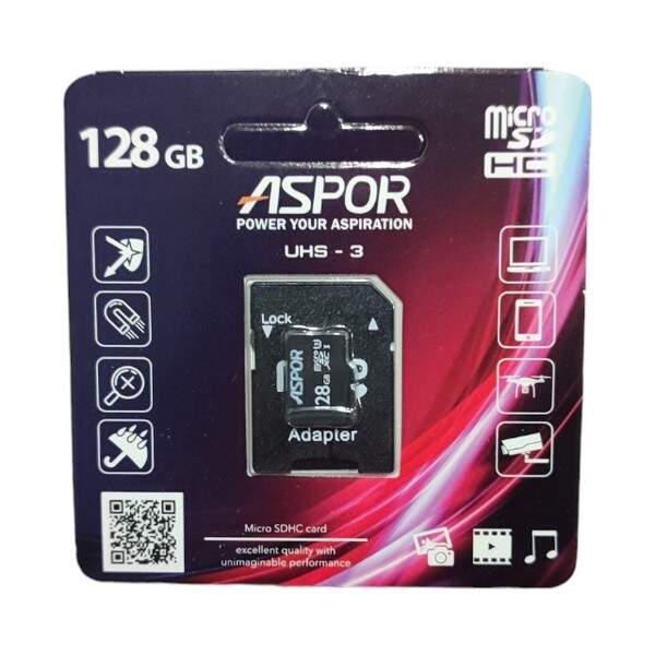 Карта пам`яті Aspor MicroSDHC 128GB UHS-3 (Class 10) + SD adapter (шт.)