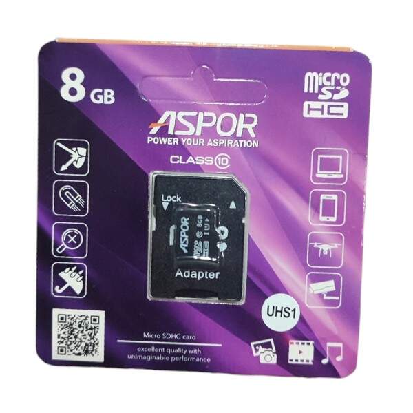 Карта пам`яті Aspor MicroSDHC 8GB UHS-I (Class 10) + SD adapter (шт.)