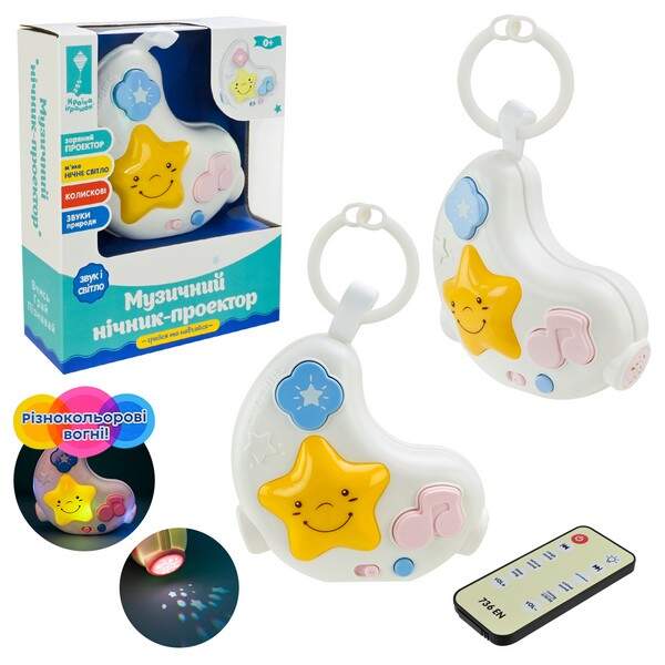 Нічник арт.PL-724-07 (96шт/2) з пультом керування, проектор зоряне небо,муз., короб. 17,5*6,5*21см (шт.)