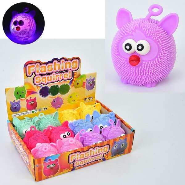 Е-їжачок MS 3938 (96шт) монстр, 9см, світло, коротка ручка, бат(табл), 12шт(4 кольори) в дисплеї, 30 (шт.)