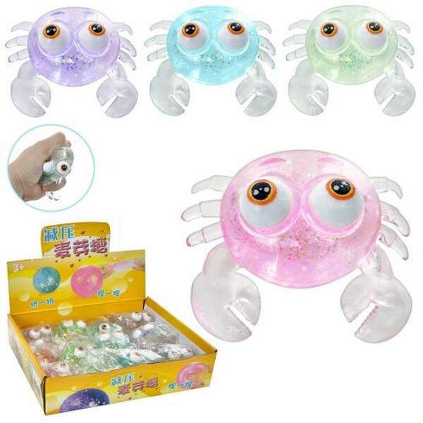 Іграшка MS 3709 (144шт) краб, 8см, антистрес, глітер, в пакет, 12шт(4кольор) в дисплеї, 26-6,5-20см (шт.)