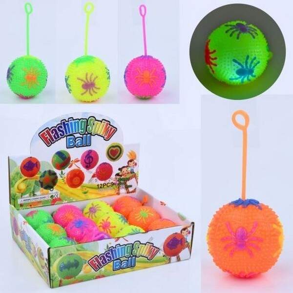 М'яч масажний MS 3720 (144шт) 7,5см, світло, пискавка, на бат-ці(табл), 12шт(4 кольори) в дисплеї, 3 (шт.)