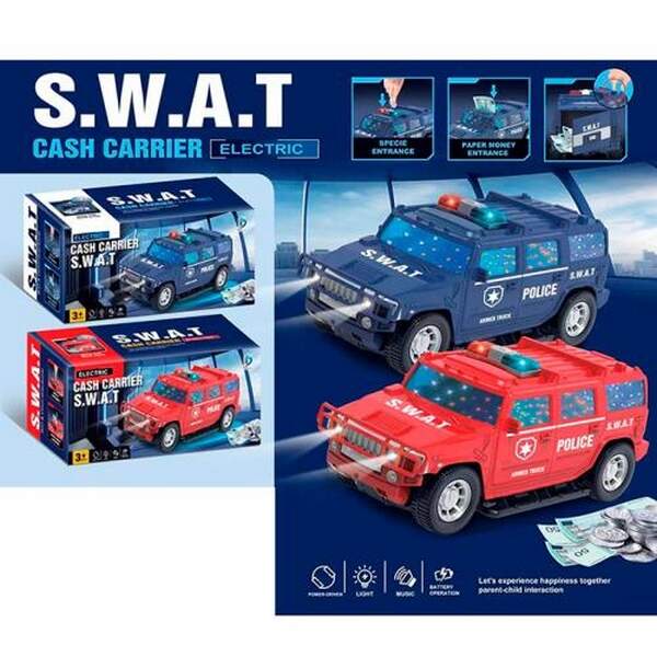 Джип 8899-156 (24шт) поліція, 26,5см, 2в1(скарбничка), затягує купюри, отвір для монет, музика, звук (шт.)