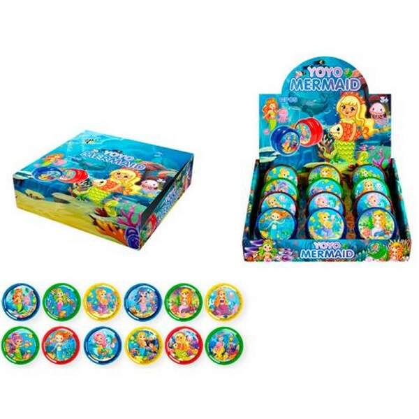 Йо-йо MR 1367-3 (72шт) 6см, принт-русалка, світло, бат(табл), 4 кольори/мікс видів, 12шт в дисплеї, (шт.)