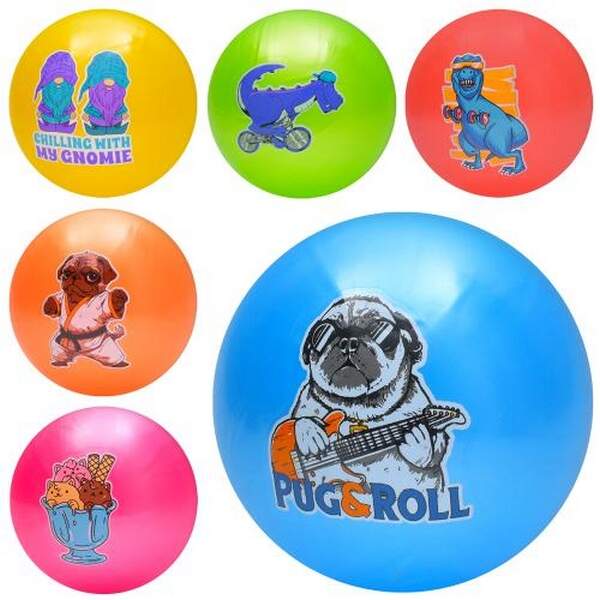 М'яч дитячий MS 3773 (120шт) 9 дюймів, 60г, принт (собаки, динозаври, монстри, кошенята), 6 видів/6к (шт.)