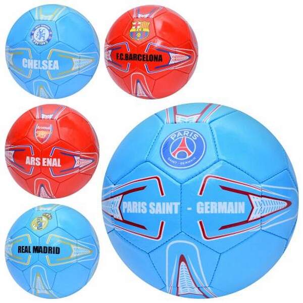 М'яч футбольний EN 3307 (30шт) розмір 5, ПВХ 1,6мм, 260-280г, 5видів(клуби), у пакеті (шт.)