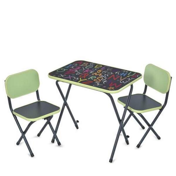 Столик Alphabet салатовий (1шт) з 2 стільчиками, 60-44см, складний, англ.алфавіт, (шт.)