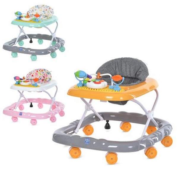 Ходунки M 5771 (6шт) муз, колеса 8шт 7см,  стопор 2шт, рег.висота, 3коліри, на бат-ці(біло-рожев,жов (шт.)