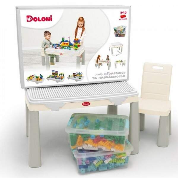Набір "Граємось та навчаємось" (в наборі стіл, стілець, конструктор Паркінг/Трек/Залізниця/Динозаври (шт.)