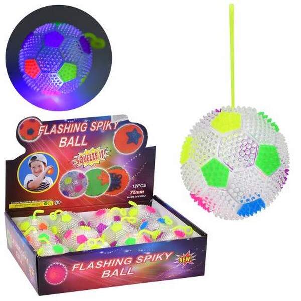 М'яч дитячий MS 4287 (144шт) 7,5см, довга ручка, текстурний, світло, пискавка, бат(табл), 12шт в дис (шт.)