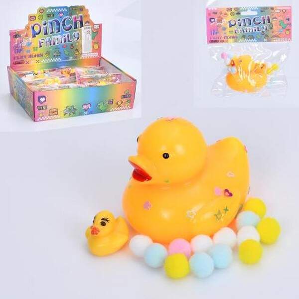 Iграшка MS 4439 (120шт) качка, 6см, антистрес, мішура, у пакеті, 12шт в дисплеї, 28-21-8,5см (шт.)