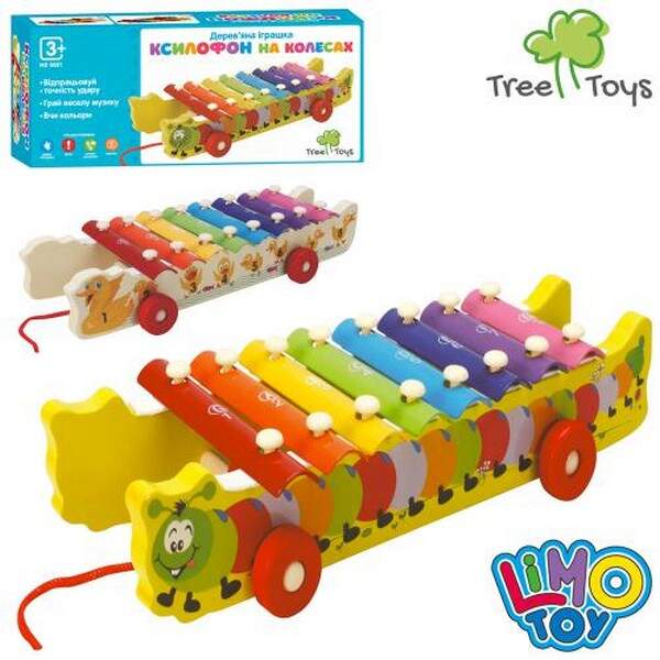 Дерев'яна іграшка Ксилофон MD 0881 (24шт) 8 тонів, каталка на шнурі, 29-12,5-5,5см, 2 палички, 2 вид (шт.)