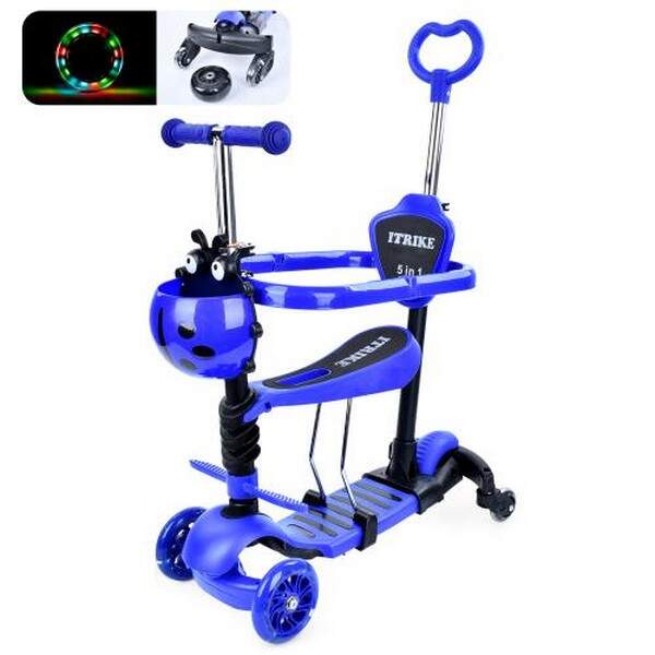 Самокат JR 3-101-DBL (1шт) MAXI, 5в1(біговел),сталь+пласт,3кол,2 пер.ПУ116мм,світ,заднє 100мм, доп. (шт.)