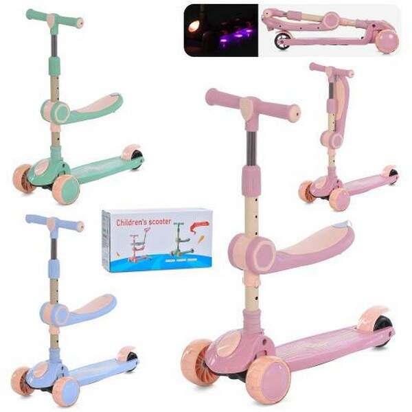 Самокат JR 3-104 (6шт) 3в1 (біговел), метал+пл, 3 кол,2 пер.ПУ 110мм світло, заднє 80мм, підніжка 30 (шт.)