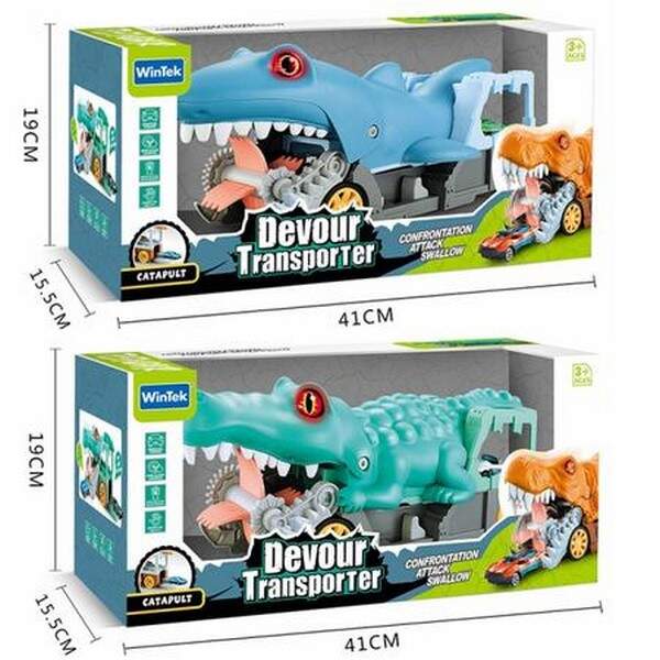 Трейлер-монстр-трек E7016/7017 акула/крокодил з метал.машинками(2шт.) батар.муз.світ.кор.41*15,5*19 (шт.)