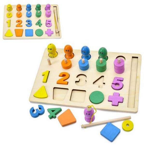 Дерев'яна іграшка Багатофункціональна дошка MD 0879 (30шт) навчальна, ігрове поле 22-15см, цифри (1- (шт.)