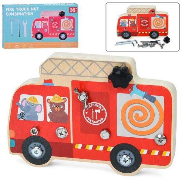 Дерев'яна іграшка Бізіборд MD 1522 (24шт) автобус 18-12,5см, викрути болти/шурупи/кріплення, інструм (шт.)