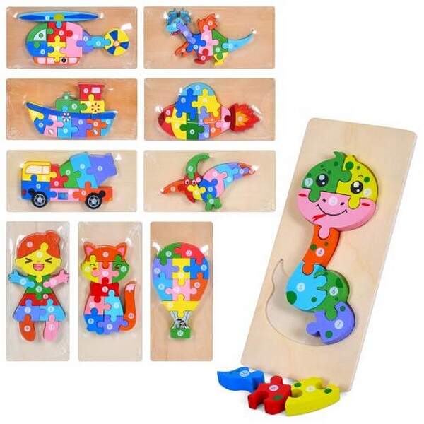 Дерев'яна іграшка пазли MD 1973 (50шт) мікс видів (тварини, транспорт, динозавр, фігурки), у пакеті, (шт.)