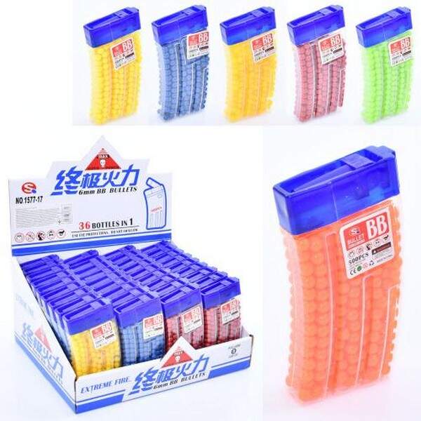 Кулі TD2023133 (288шт) 6мм, пластик, колба 5,5-11-2см, 36шт(6кольорів) в дисплеї, 24-11,5-19см (шт.)