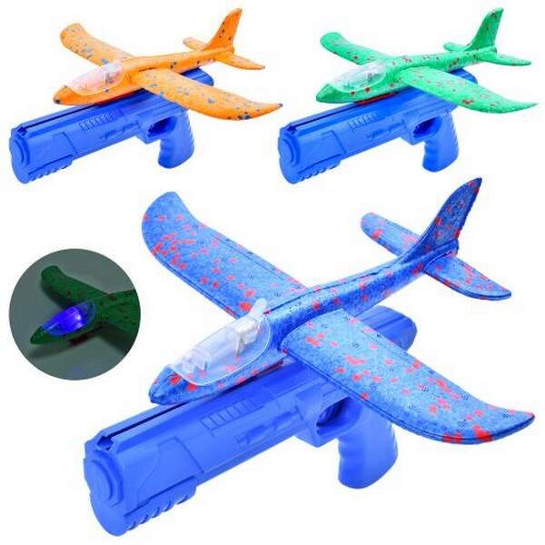 Літак TD202375 (110шт) 23см, на запуску(пістолет), пінопласт, світло, мікс кольорів, бат(табл), у па (шт.)