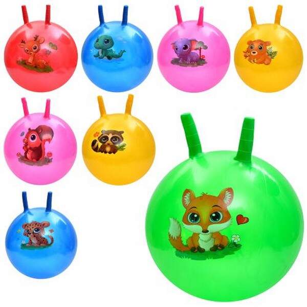 М'яч для фітнесу MS 4284 (40шт) ріжки, 45см, 320г, 8 видів(тварина)/5 кольорів, 20-17-4см (шт.)