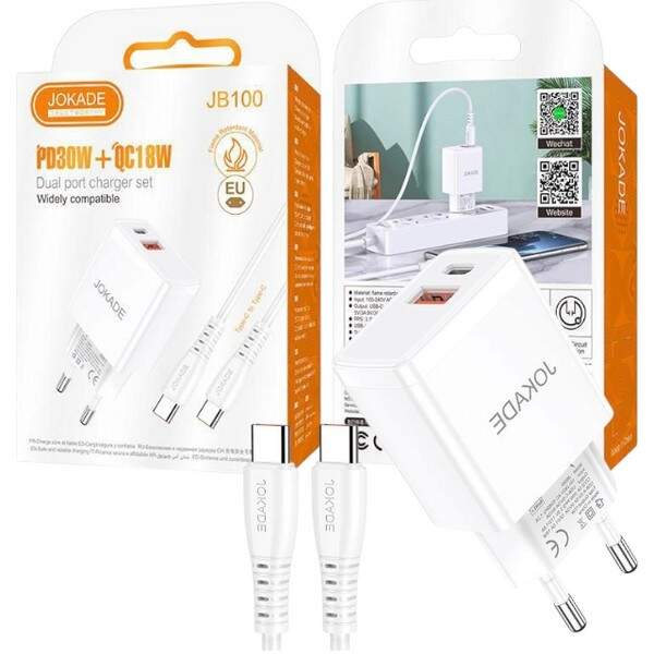 МЗП JOKADE JB100 PD30W+QC3.0 + кабель Type-C to Type-C білий (шт.)
