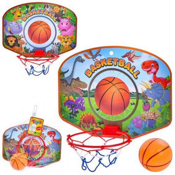 Баскетбольне кільце MR 1180-2 (64шт) щит картон 28-21см, кільце пластик 14см, м'яч, 2 види, в сітці, (шт.)