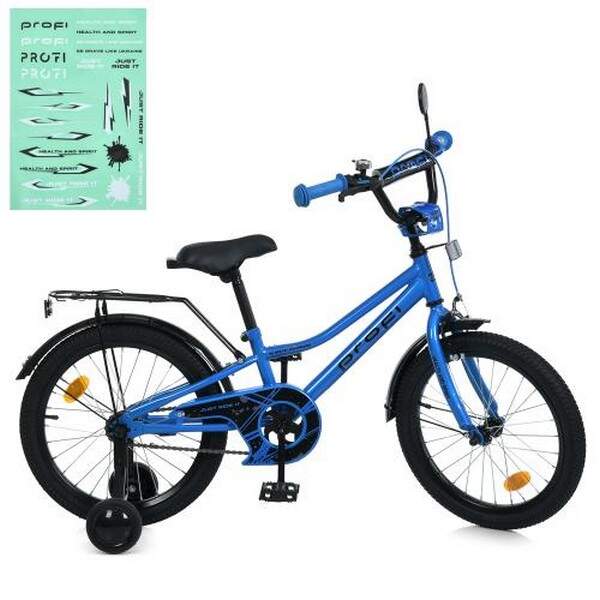 Велосипед дитячий PROF1 18д. MB 18012-1 (1шт) PRIME,SKD75,синій,дзвін.,ліхтар,багажник,дод.кол (шт.)