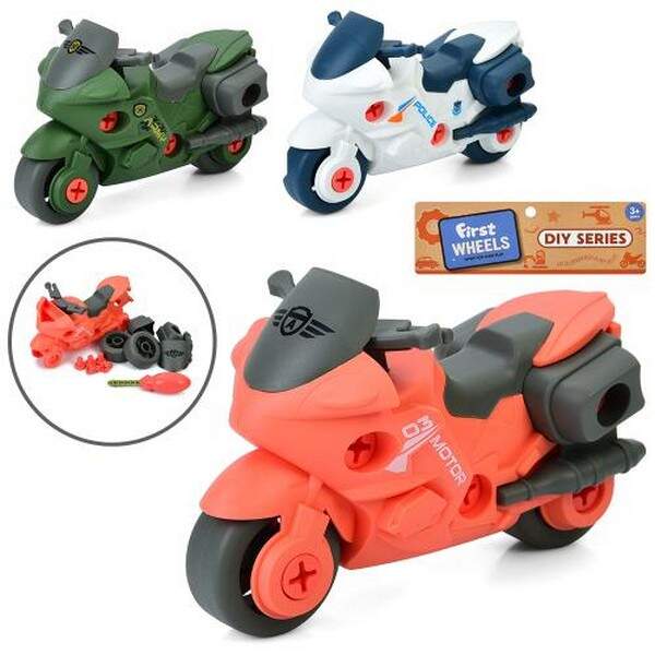 Конструктор 3341-X1A-B-C (192шт) на шурупах, мотоцикл, 15см, викрутка, 3 види, у пакеті, 20-17-6см (шт.)