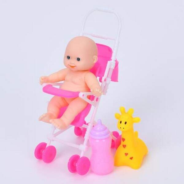 Пупс XM2429 (120шт) 11см, коляска 14см, пляшечка, жираф-пискавка, у пакеті, 14-22-7см (шт.)