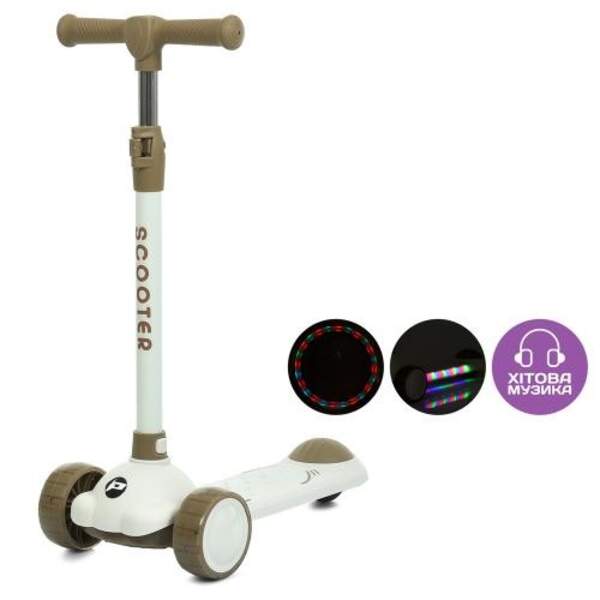 Самокат JR3-129-BRN (1шт) Mini, метал+пластик, 2пер ПУ 108мм світло, заднє 75мм, кермо 3 положення ( (шт.)