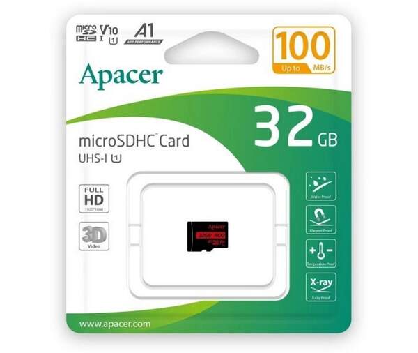 Карта пам`ятi  microSDHC (UHS-1) Apacer 32Gb class 10 V10 A1 R100MB/s (adapter SD) (шт.)