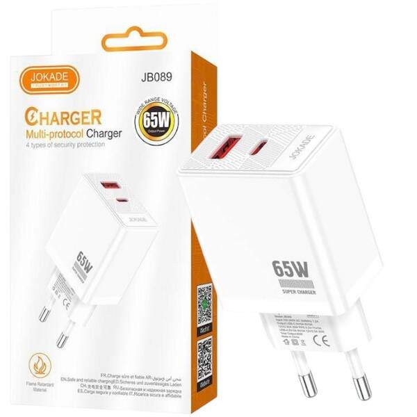 Пристрої побутові для заряджання акумуляторів мобільних телефонів JOKADE 089 65W білий (шт.)