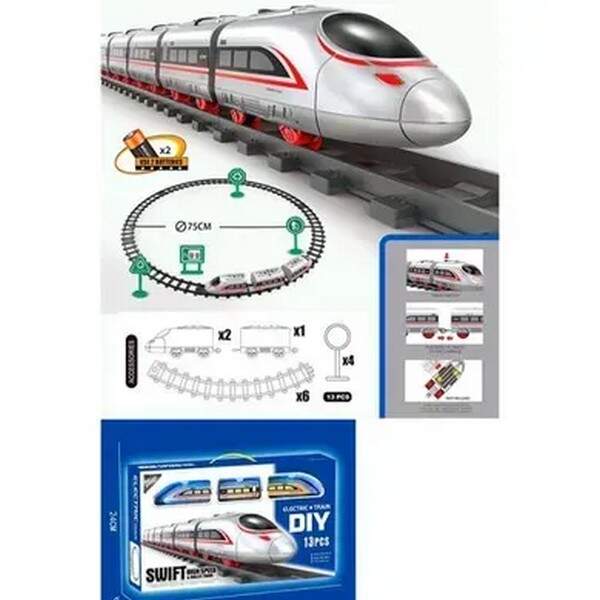 Залізниця XZ006 (24шт) діам.75см, локомотив 12см, 2 вагони, дорожні знаки, 13дет, на бат-ці, в кор-ц (шт.)