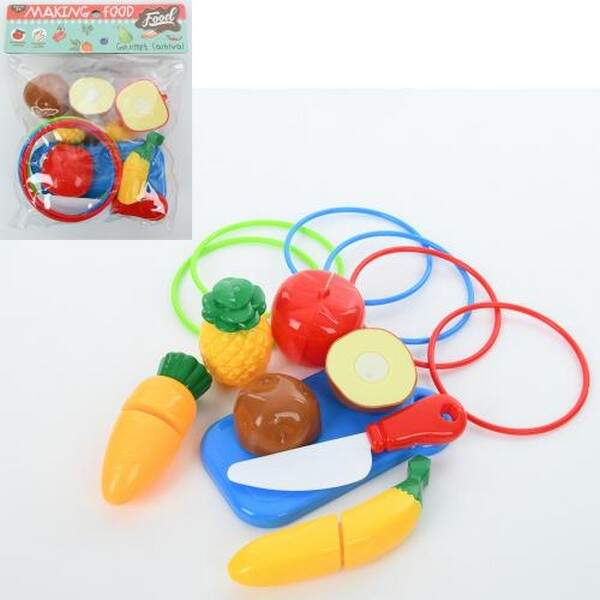 Продукти 740-10C (144шт) на ліпучці, овочі, фрукти, ніж, досточка, у пакеті, 19-22-5см (шт.)