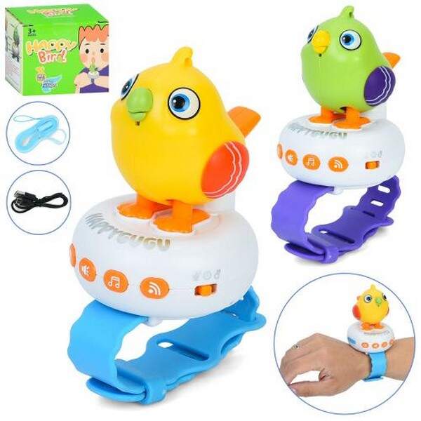 Птах 1801 (30шт) 9см, повторюшка, браслет, музика, звук, свисток, 2 кольори, акум, USBзарядне, в кор (шт.)