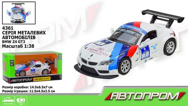 Машина мет. АВТОПРОМ арт. 4361 (96шт/2) 1:38  BMW Z4 GT3,1 колір,відкр. двері,короб. 14,5*6,5*7см (шт.)