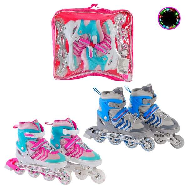 Ролики арт. RL2412 (6шт)L (39-43) метал.рама, колеса PU 1 світло  2 кольори (шт.)