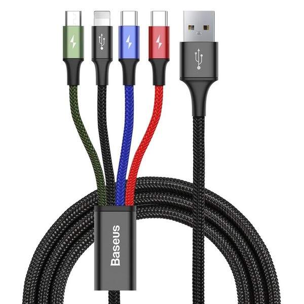 Кабель Baseus Rapid 4-in-1 USB-A to 2xUSB-C/Lightning/Micro-USB 1.2m Black (CA1T4-B01) (шт.)