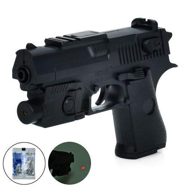 Пістолет 08-1 (144шт) 18,5см, водяні кулі, лазер, на бат(табл), у пакеті, 16-22-4см (шт.)