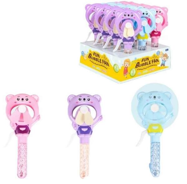 Дитячий вентилятор №HL498-32Y з мильними бульбашками Мишка 3 кільк. 12шт в упак (21.1*8)см (192) (шт.)