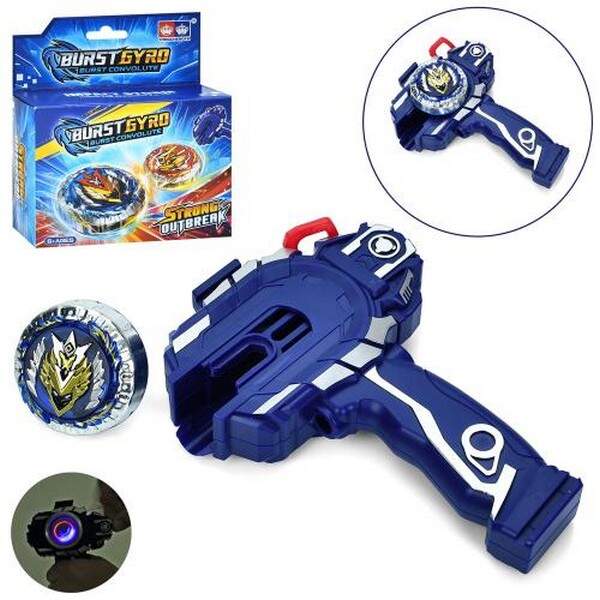 Гра F705 (108шт) дзига (метал+пластик) 5см, світло, на запуску, бат(табл), в кор-ці, 16-17-4,5см (шт.)