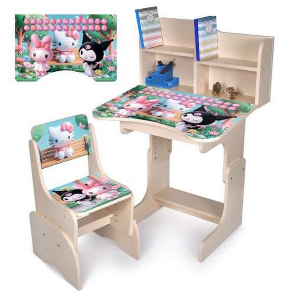 Парта N 2071-19B-2 (1шт) зі стільчиком, 69,5х44,5см, регул.висота 56,5/67,5см, HK, 3D, англ.абетка, (шт.)