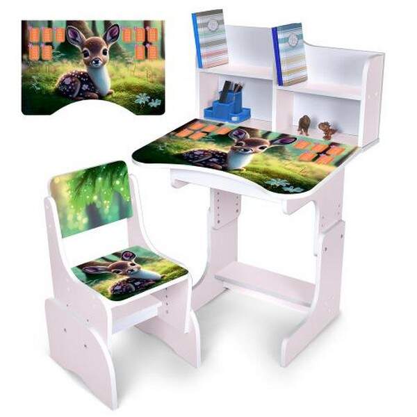 Парта N 2071-3-7 (1шт) зі стільчиком, 69,5х44,5см, регул.висота 56,5/67,5см, оленя, таблиця множення (шт.)