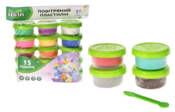 15 кольорів ТМ Lovin Набір для ліплення з повітряним пластиліном в стаканчиках 7000219 (шт.)
